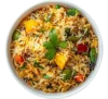vegetable biryani white bowl top view isolated transparent background_600 e1776535944543